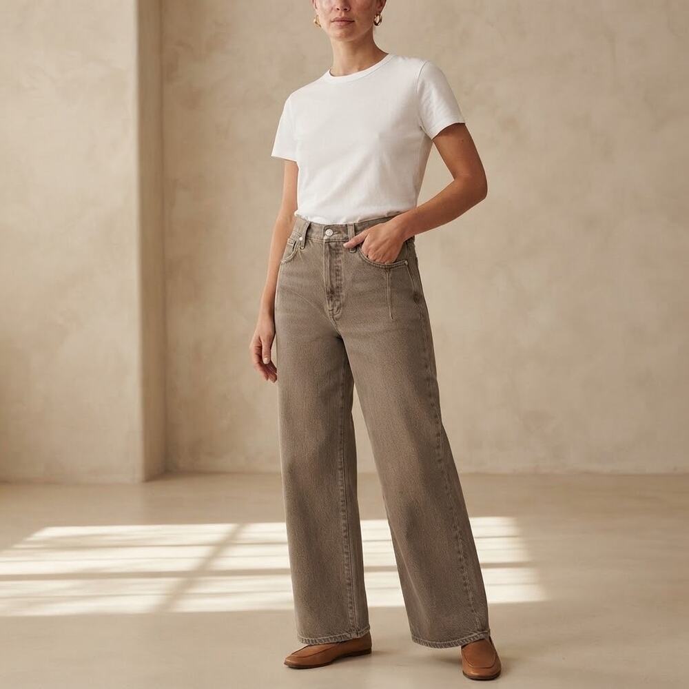 Anthropologie Pistola Kyra High Rise Cropped Barrel Leg Jeans tannin (brown) 25